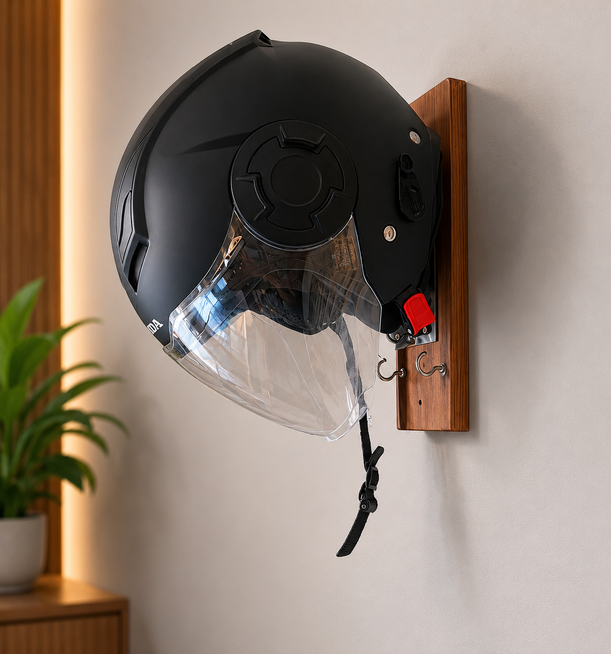Wooden Helmet Stand Wall Mount with Hooks –  Bike Helmet Holder